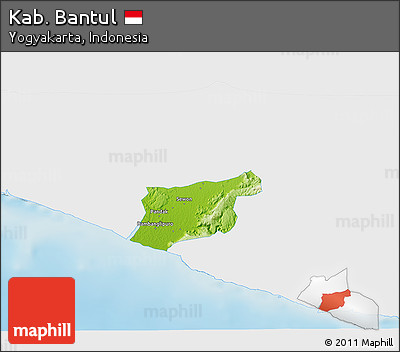 Physical 3D Map of Kab. Bantul, single color outside