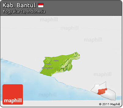 Physical 3D Map of Kab. Bantul, single color outside