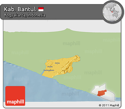 Savanna Style 3D Map of Kab. Bantul, single color outside