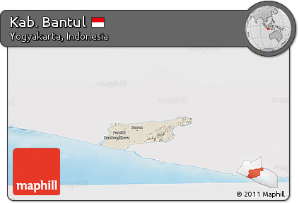 Shaded Relief Panoramic Map of Kab. Bantul, single color outside