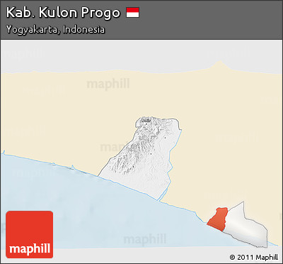 Classic Style 3D Map of Kab. Kulon Progo, single color outside