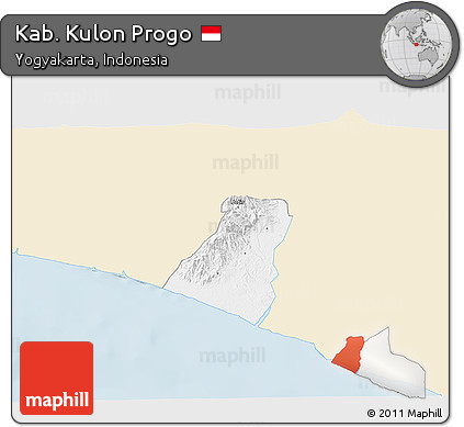 Classic Style 3D Map of Kab. Kulon Progo, single color outside