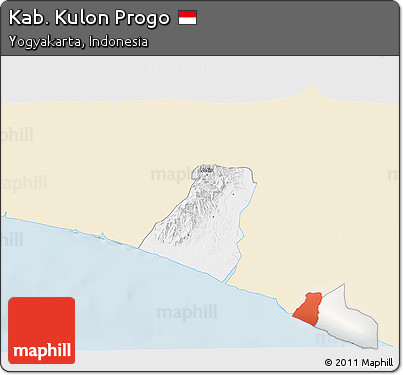 Classic Style 3D Map of Kab. Kulon Progo, single color outside