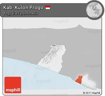 Gray 3D Map of Kab. Kulon Progo, single color outside