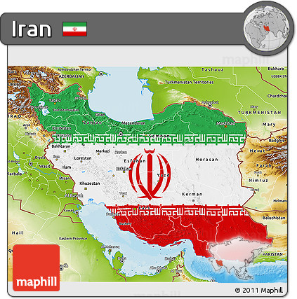 Flag 3D Map of Iran, physical outside, bathymetry sea