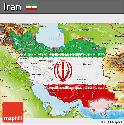 Flag 3D Map of Iran, physical outside, bathymetry sea