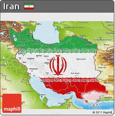 Flag 3D Map of Iran, physical outside, bathymetry sea