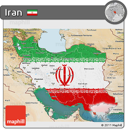 Flag 3D Map of Iran, satellite outside