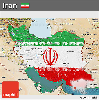 Flag 3D Map of Iran, satellite outside