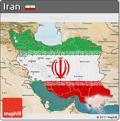 Flag 3D Map of Iran, satellite outside