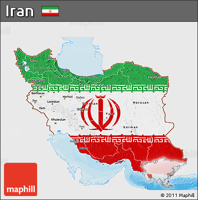 Flag 3D Map of Iran, single color outside, bathymetry sea, shaded relief sea, flag centered