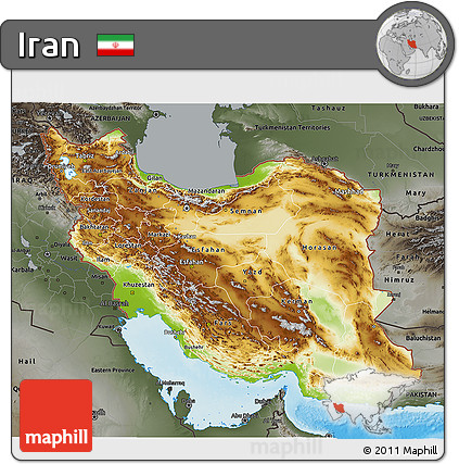Physical 3D Map of Iran, darken, semi-desaturated, land only