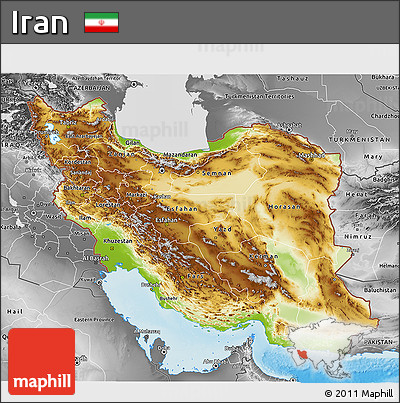 Physical 3D Map of Iran, desaturated, land only