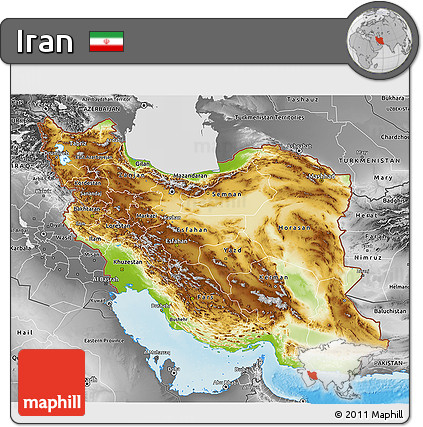 Physical 3D Map of Iran, desaturated, land only