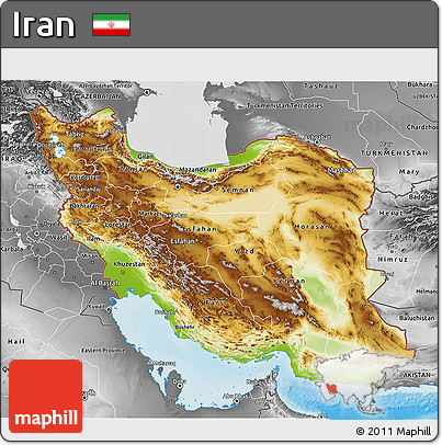 Physical 3D Map of Iran, desaturated, land only