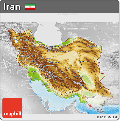 Physical 3D Map of Iran, lighten, desaturated, land only