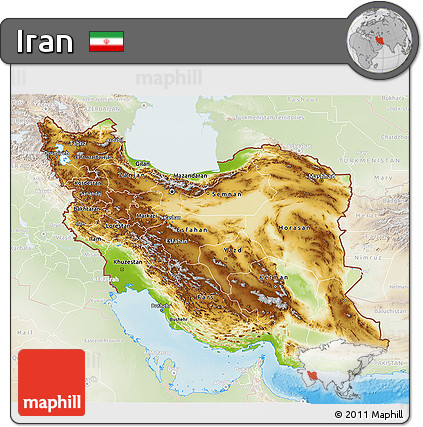 Physical 3D Map of Iran, lighten, land only