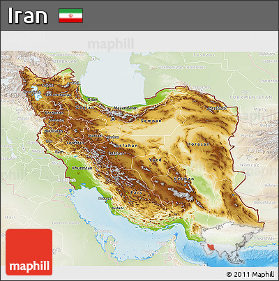 Physical 3D Map of Iran, lighten, land only