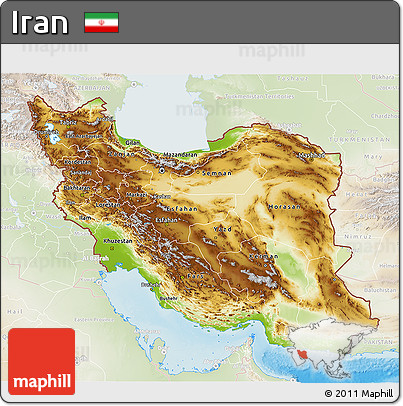 Physical 3D Map of Iran, lighten, land only