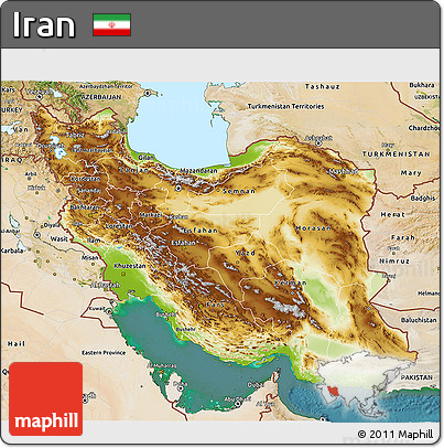 Physical 3D Map of Iran, satellite outside