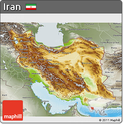 Physical 3D Map of Iran, semi-desaturated, land only