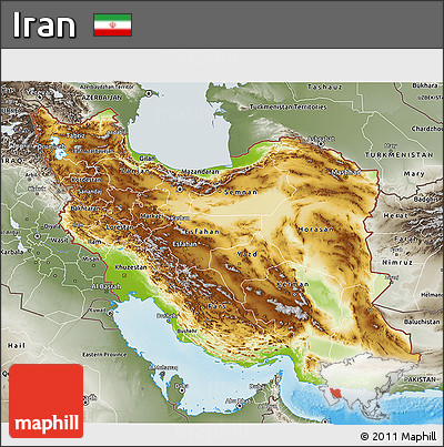Physical 3D Map of Iran, semi-desaturated, land only