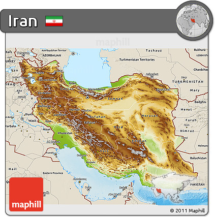 Physical 3D Map of Iran, shaded relief outside