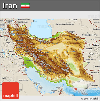 Physical 3D Map of Iran, shaded relief outside