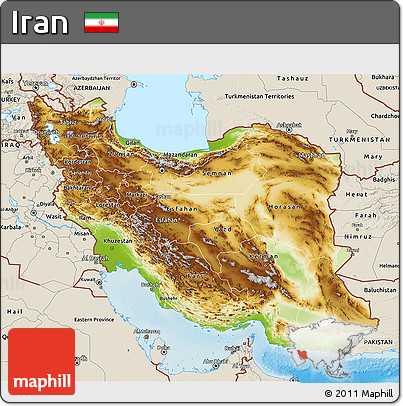 Physical 3D Map of Iran, shaded relief outside