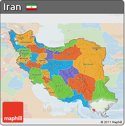 Political 3D Map of Iran, lighten