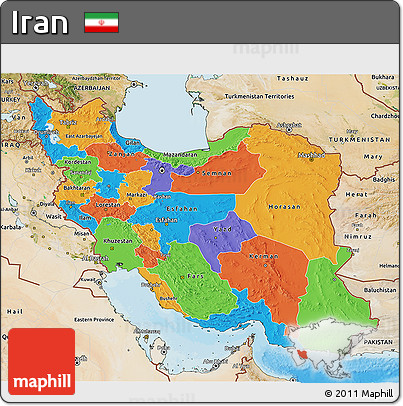 Political 3D Map of Iran, satellite outside, bathymetry sea