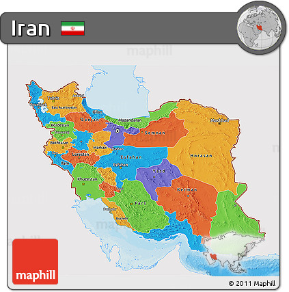 Political 3D Map of Iran, single color outside