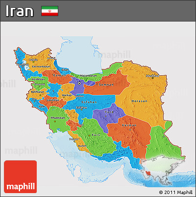 Political 3D Map of Iran, single color outside