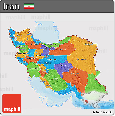Political 3D Map of Iran, single color outside