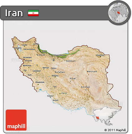 Satellite 3D Map of Iran, cropped outside