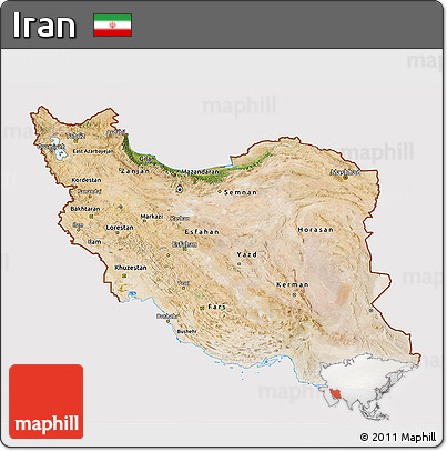 Satellite 3D Map of Iran, cropped outside