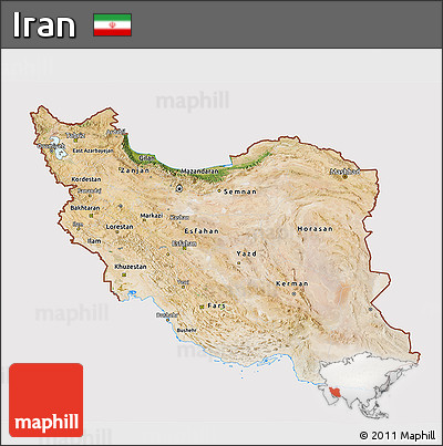 Satellite 3D Map of Iran, cropped outside