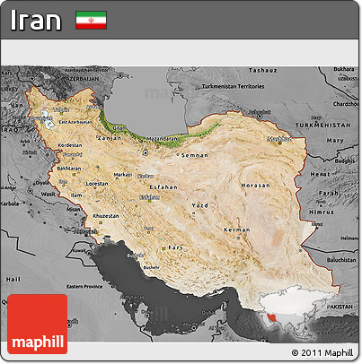 Satellite 3D Map of Iran, darken, desaturated