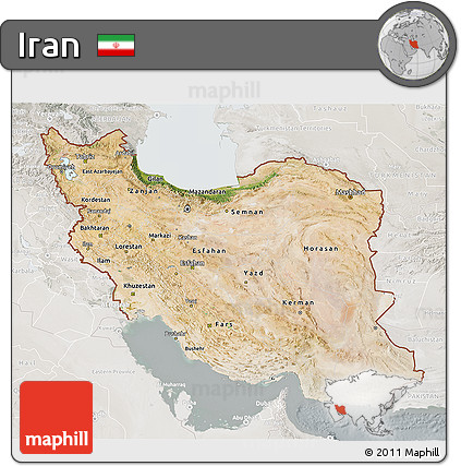 Satellite 3D Map of Iran, lighten, semi-desaturated
