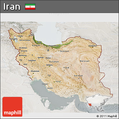 Satellite 3D Map of Iran, lighten, semi-desaturated