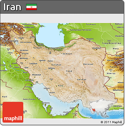 Satellite 3D Map of Iran, physical outside