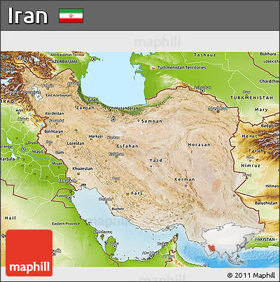 Satellite 3D Map of Iran, physical outside