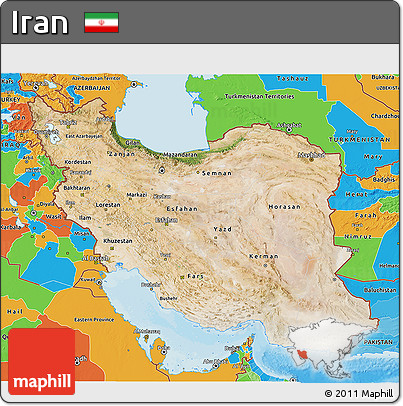 Satellite 3D Map of Iran, political outside