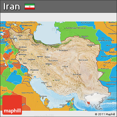 Satellite 3D Map of Iran, political outside