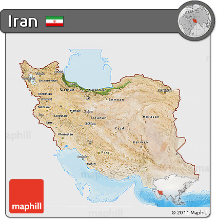 Satellite 3D Map of Iran, single color outside, bathymetry sea, shaded relief sea