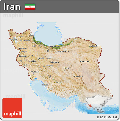 Satellite 3D Map of Iran, single color outside, bathymetry sea, shaded relief sea
