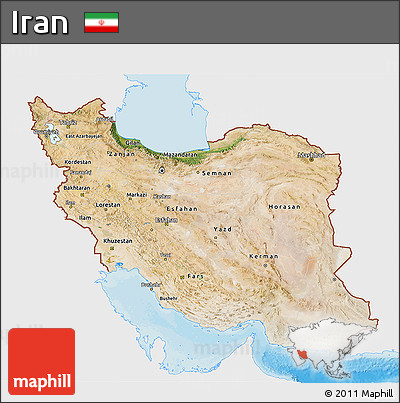Satellite 3D Map of Iran, single color outside, bathymetry sea, shaded relief sea