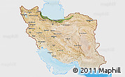 Satellite 3D Map of Iran, single color outside, bathymetry sea, shaded relief sea