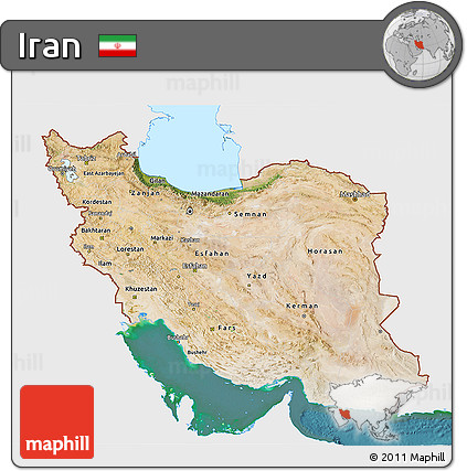 Satellite 3D Map of Iran, single color outside