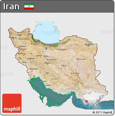 Satellite 3D Map of Iran, single color outside